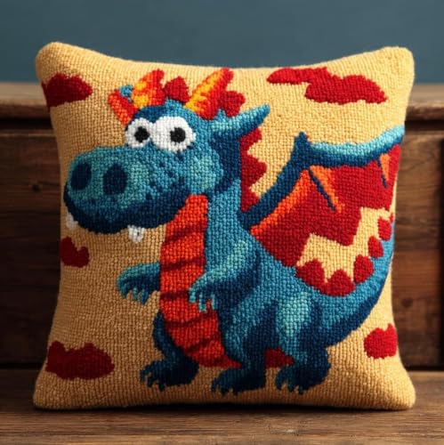 Kits de crochet kit point noué coussin dinosaure 43x43cm NAHUIGOOD canvas