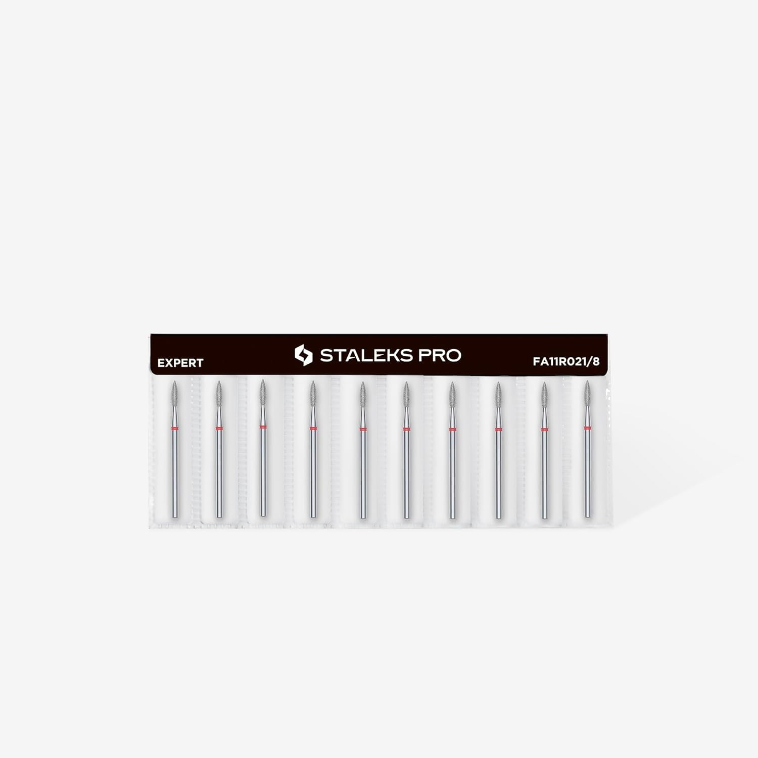 STALEKS PRO - Punta diamantata – Fiamma affilata (anello rosso) I kit di scarico per unghie I kit di levigatura per levigatrici elettriche, punta per manicure e pedicure (FA11R021/8)