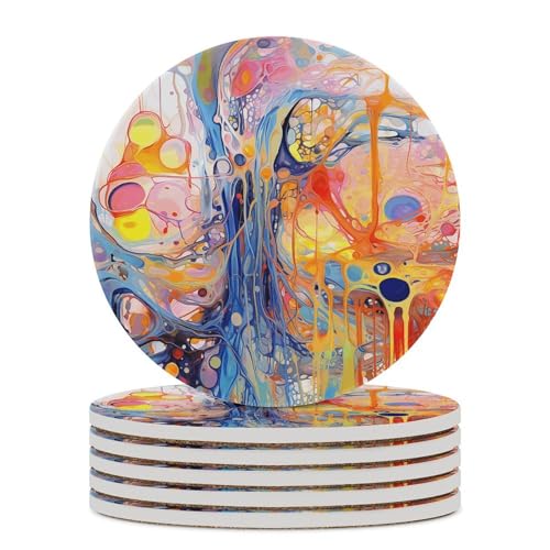 Dessous de verre en céramique Lot de 6 avec support liège isolant pour table