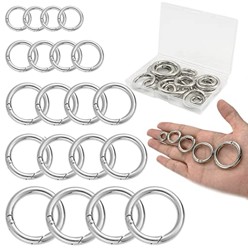 BieFuSin 20 Stück Auslöser Feder O Ringe, Zink Legierung Runde Karabiner Snap, Heavy Duty Haken Clip, 5 Verschiedene Größen für Schlüssel, Taschen, Geldbörsen, Handtasche und DIY Handwerk (Silber) Cover