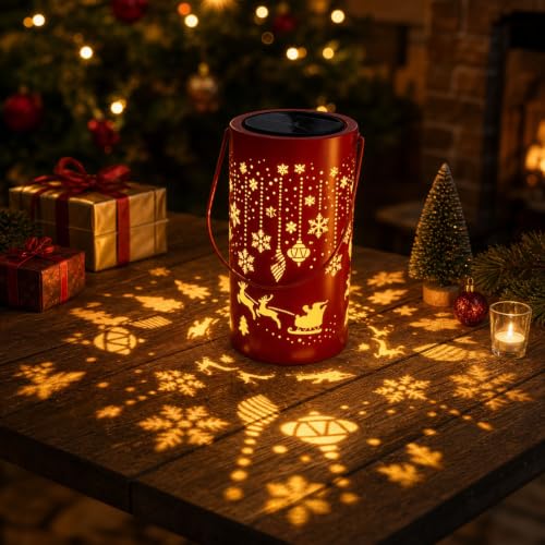 Decorative Metal Solar Lamp With Santa Sleigh Reindeer Snowflake Projection - image 6