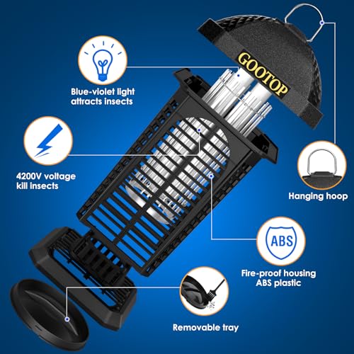 Image of Bug Zapper Outdoor, 4200V Electric Mosquito Zapper, Bug Zapper Outdoor, Fly Traps, Fly Zapper, Mosquito Killer Indoor 3 Prong Plug, 90-130V, ABS Plastic Outer