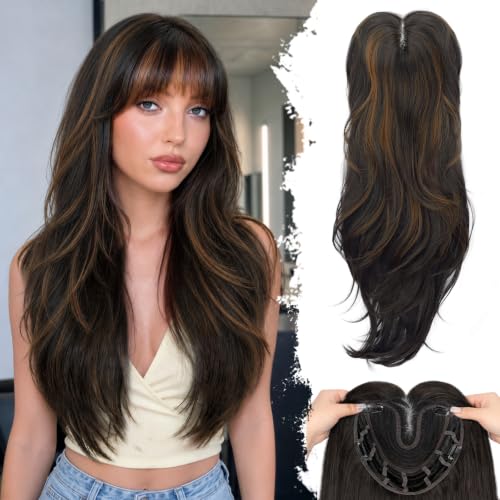 ALXNAN 26 Inch Topper with Bang for Thinning Hair