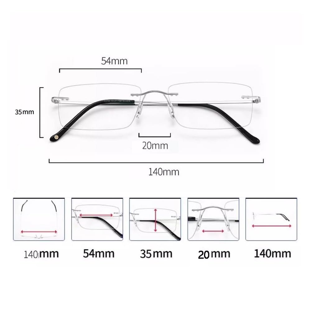 Ultraleich Progressive Multifokus Lesebrille, +1.5, Randlose Anti-Blaulicht Lesebrille, Computerbrille Bequeme Leichte Herren Damen