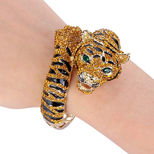 EVER FAITH Austrian Crystal Enamel Gorgeous Tiger Animal Bangle Bracelet Clear2