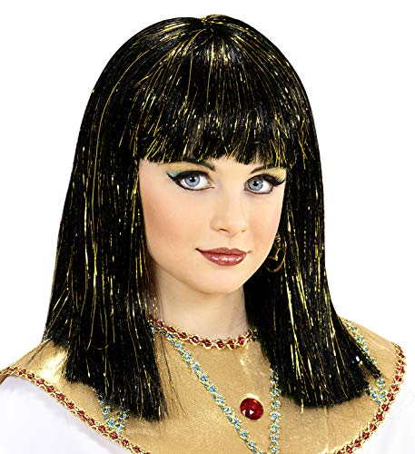 W WIDMANN MILANO Party Fashion 74960 - Peluca infantil de Cleopatra, negra, con oropel dorado, egipcia, carnaval, fiesta temática