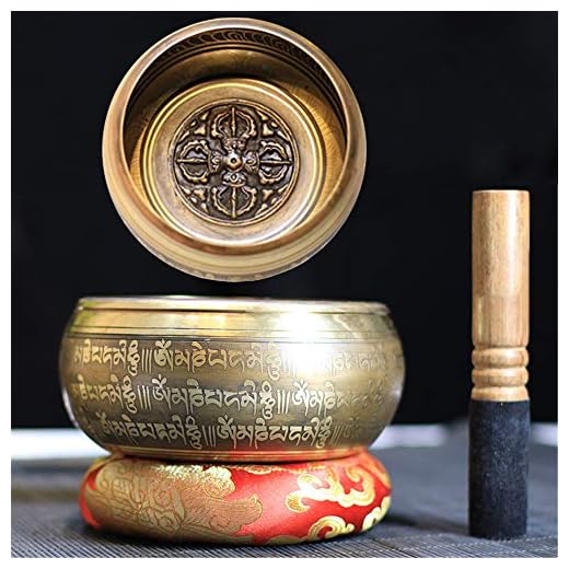 Gandhanra Juego de cuencos tibetanos, Tallado con estatuas de Buda y escrituras, hecho a mano en Nepal,para sanación con sonido, meditación, yoga