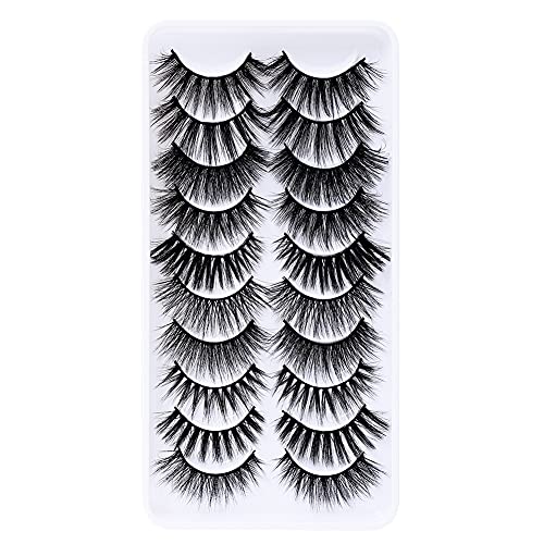 False Eyelashes 10 Pairs 3D Faux Mink Lashes Strip Multipack Lashes Fluffy Lashes Cross FADVAN Lashes Volume Natural Fake Lashes Handmade Professional Used for Women Girls (10 Paris)
