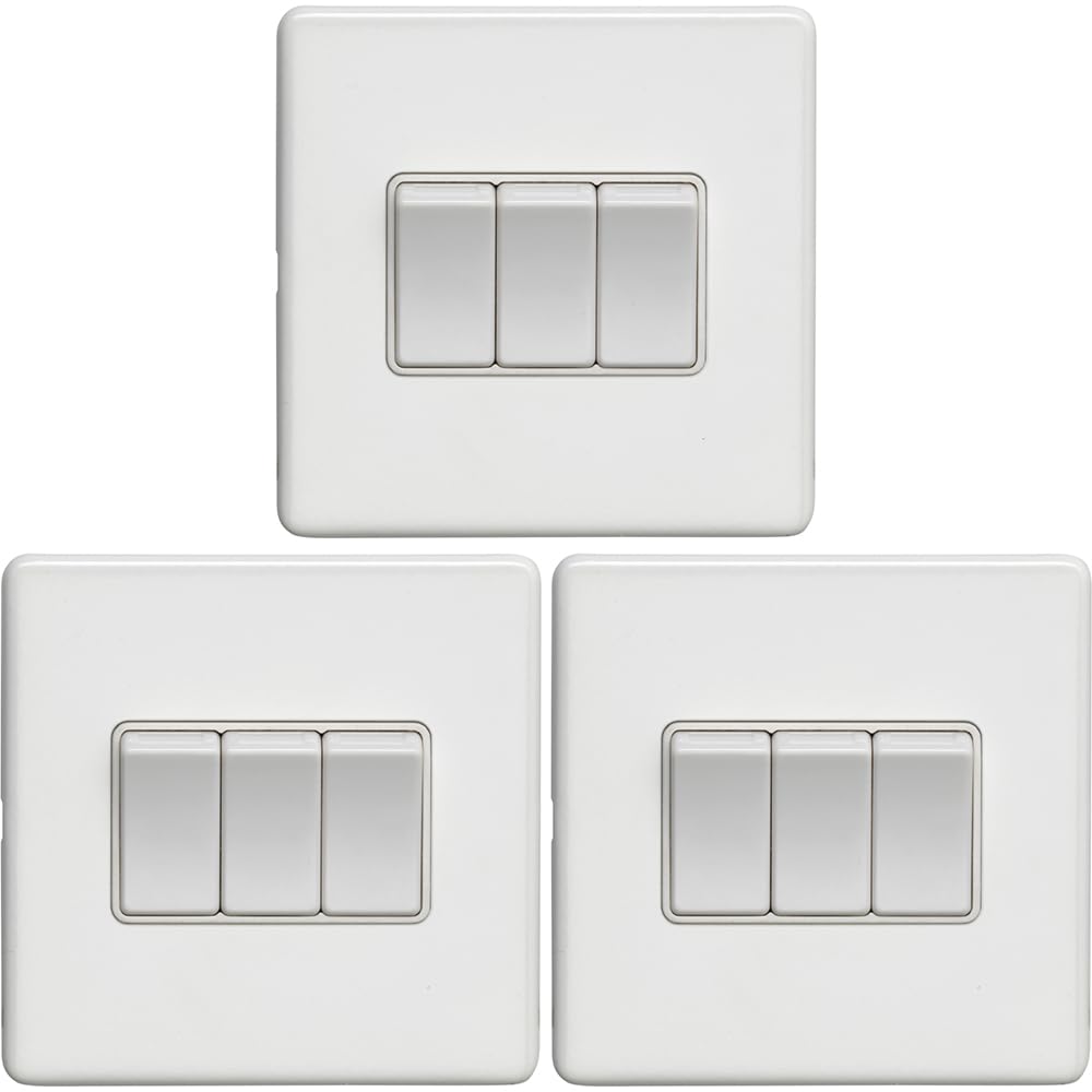 Dreifach-Lichtschalter, schraubenlos, matt, weiß, 2-Wege, 10 A, schmaler Kippschalter, dekorative Küche, Wohnzimmer, Schlafzimmer, 3 Stück