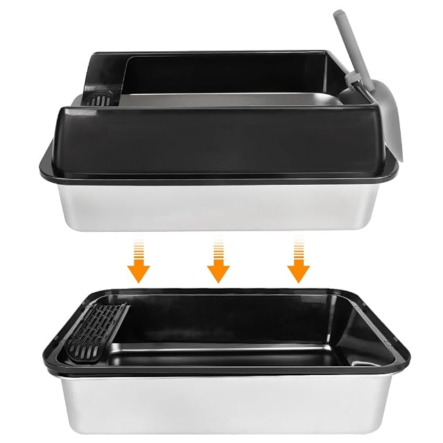 Foto 6 de 8 de Bandeja para Arena de Gatos de Acero Inoxidable, Arena para Gatos, Bandeja para Gatos Semi-Cerrada…