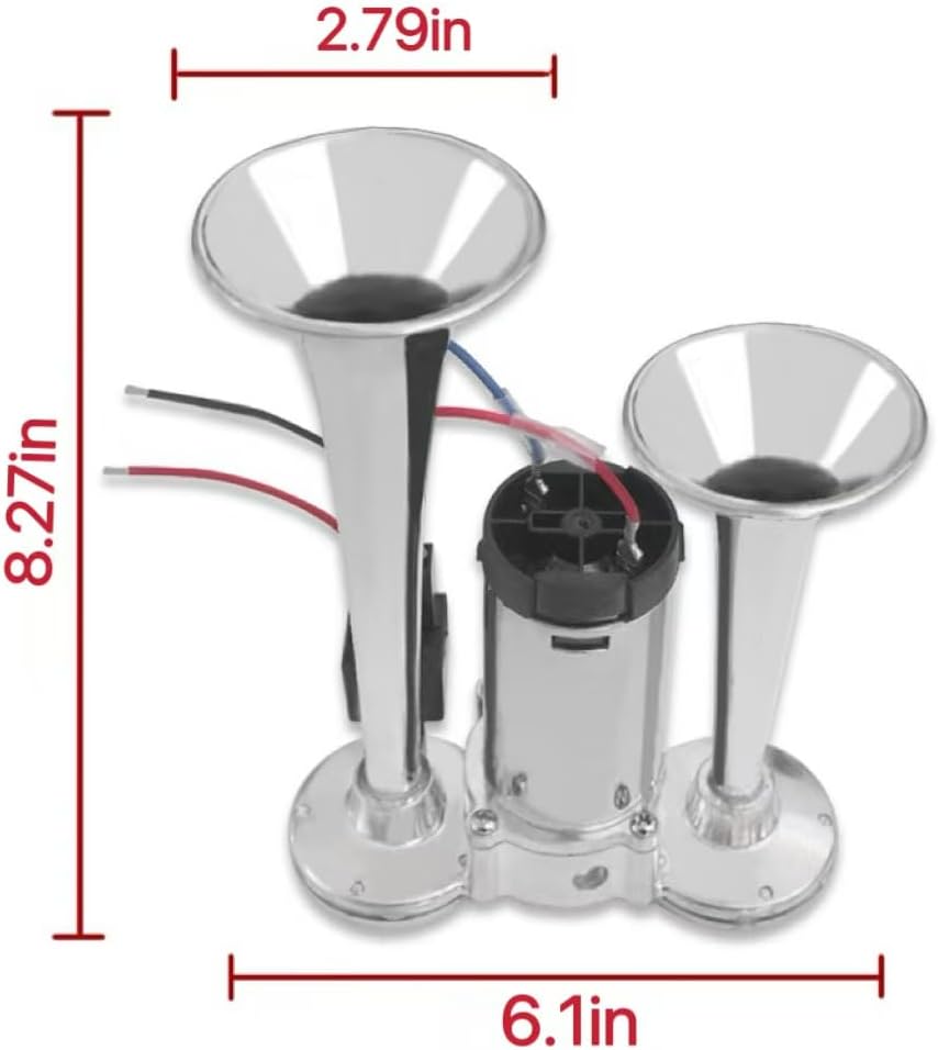 600DB 12V horn super loud Vehicle Air Horn Kit, with Compressor - 12v Waterproof Air Horn Kit for Car, EZGO, Yamaha UTVS, ATV, Truck, Ship, General Motors - Chrome Zinc and ABS Plastic