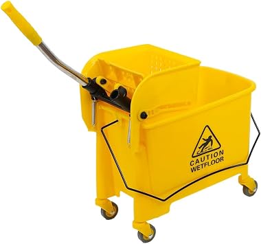 Mop Bucket with Side Press Wringer on Wheels, 20 Quart Side Press Wringer Combo Mop and Bucket with Wringer Set, Commercial Mop Bucket on Wheels for Home Business Cleaning Yellow