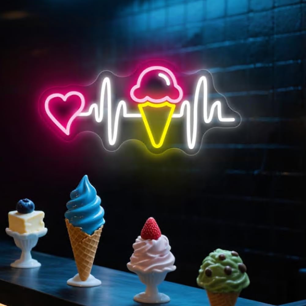 Ice Cream Solves Everything Neon Sign, 20 inches, Acrylic, Modern Style, Wall Mount, Perfect for Bars, Parties, Restaurants, Game Rooms, Bedrooms, Living Rooms