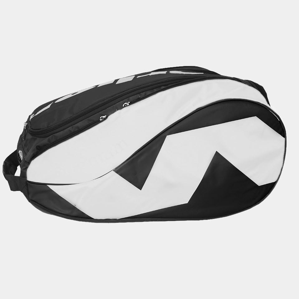 Varlion Summum Pro Racket Bag, 14.3 gal Nylon for 4 Rackets with Thermal Pockets & Shoe Compartment, Black & White