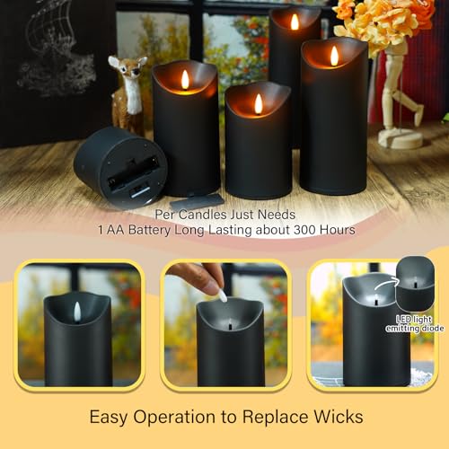 Image of Nimiko Flameless Candles with Remote, Battery Operated Flickering Flameless Candles, LED Candles with Timer 2 /4 /6 /8H, with Realistic LED Candles Set of 24 (D3 x H 3 inch 4 inch 5 inch) (Black)