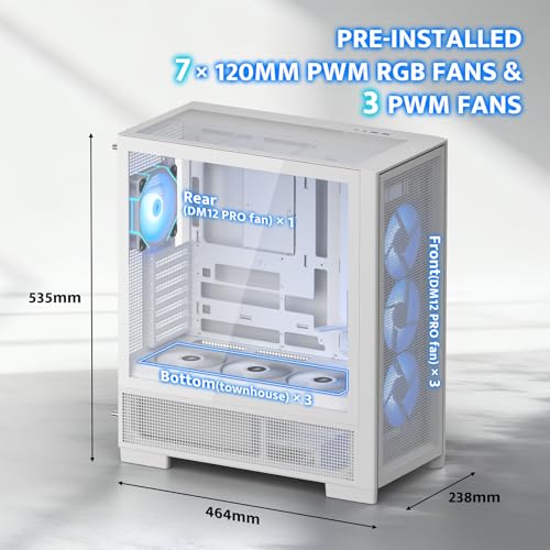 Image of darkFlash AIR NOVA Full Tower E-ATX PC Case, Six-Sided Ventilated Gaming Case, Up to 420mm Radiator, Vertical GPU Mount, Back Connect, Type C, High Airflow, 7 x PWM ARGB Fans Included (White)