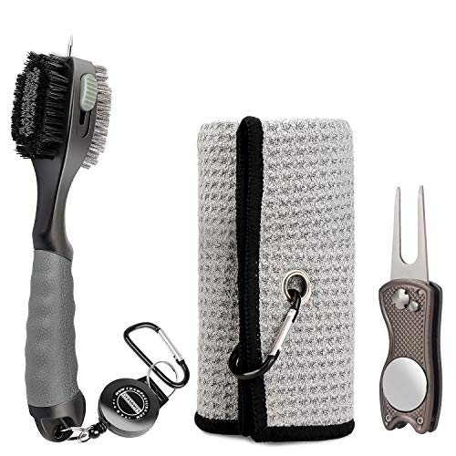 image for Champkey Waffle Golf Towels with Golf Club Brush and Divot Tool (3 in 