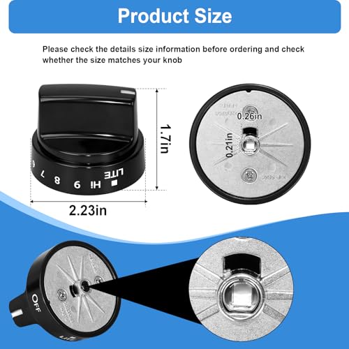 Image of Upgraded WB03X24759 Stove Knobs Compatible with GE Gas Range Oven Knob, JGB645DEK1BB, JGB645DEK2BB, JGB660DEJ1BB, Surface Burner Cooktop Control Replacement KIP 5G92, 222D5793-5 Pack Black