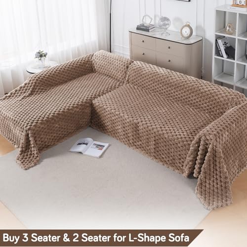 Image of HOKIPO Luxury Premium Rabbit Wool Plush Sofa Throw, Fluffy Sofa Cover for 2 Seater Sofa, 180(D) x 250(L) cm, 'BunnySoft Series' Canvas Brown (AR-5074-BRN)