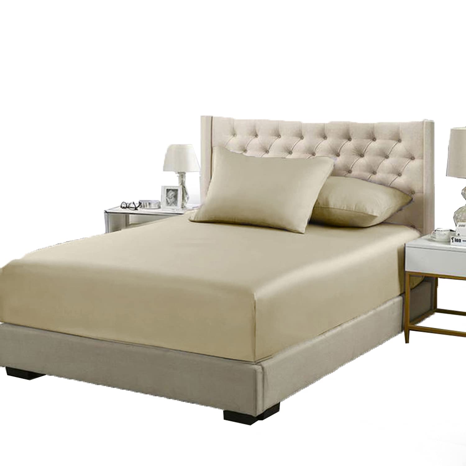 Mastex Cream Plain Flannelette Fitted Sheet - 100% Brushed Cotton - Royal Collection - Super Natural Boutique Style - Hotel Quality - Breathable & Wrinkle Free - Superking - 180 X 200 X 25 Cm App.