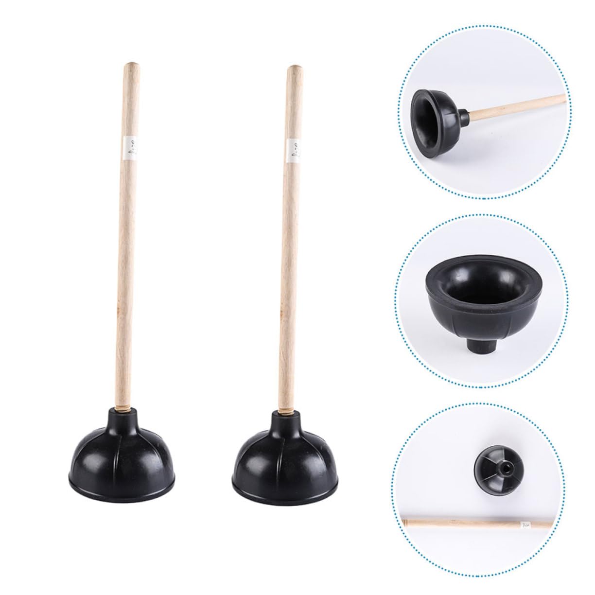 Ventouse Ménagère à Manche en Bois, Lot de 2, Noir