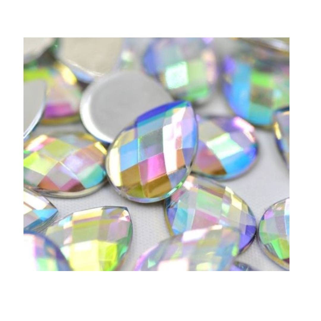 50x 500x Flat back Rhinestone 18mm Big Teardrop Large AB Bead Acrylic Diamante Gem Crystal Clear Jewel Pear Tear Drop Rhinestones Cabochon Glue on Iridescent Silver backed Embellishment (50 Pack set)
