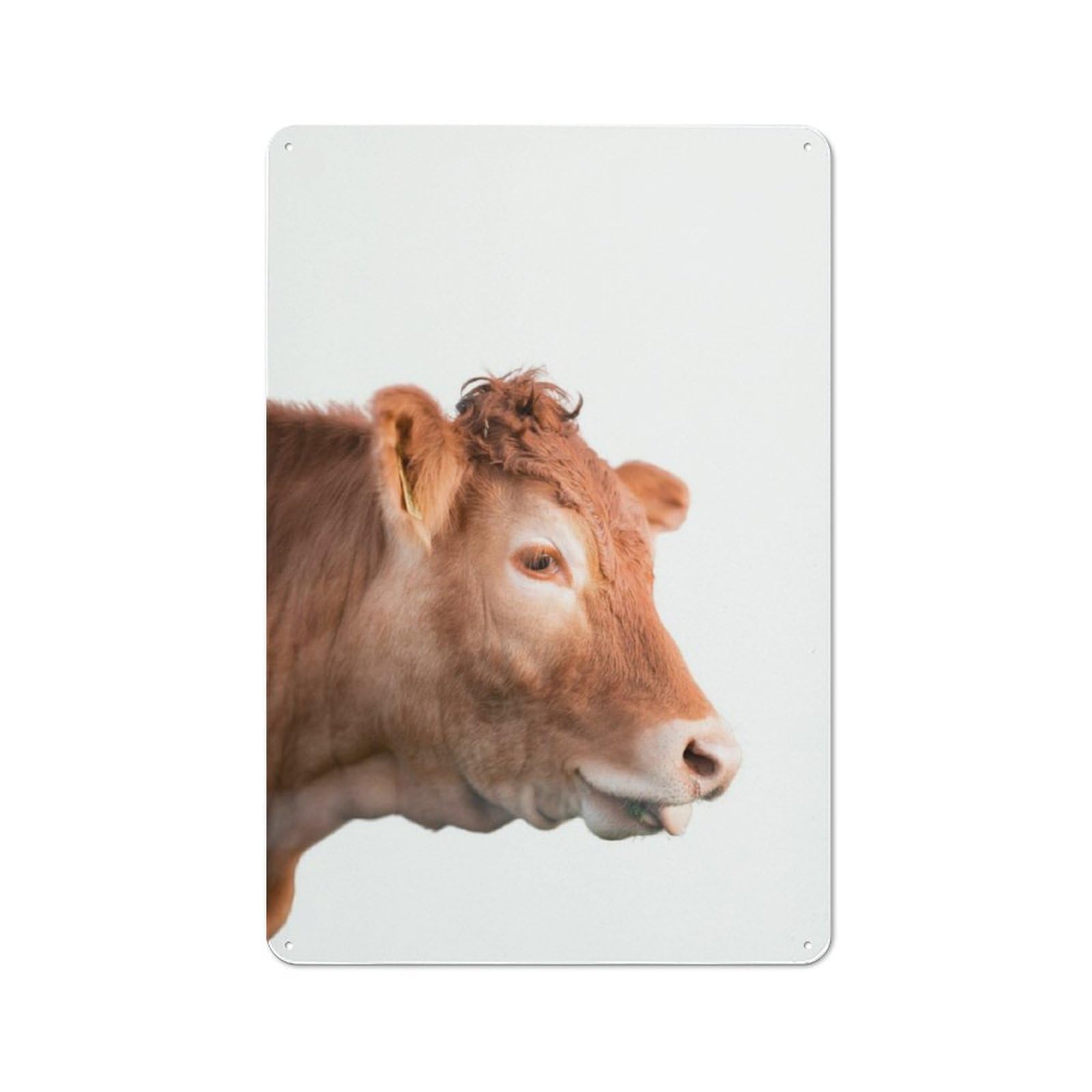 Rustic Vintage Metal Sign 30x20cm Featuring Brown Cow, Home Bar Decor for Cafe, Pub, Workshop Or Home Bar