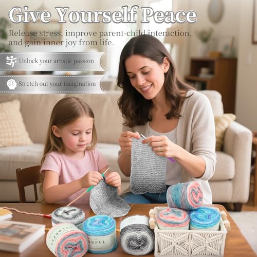 Image of Aeelike Gradient Yarn for Crocheting, 6 Skeins Cake Yarns Fairyland Yarn 100g (3.52 oz) 245m (267 Yards) # 3 Light Weight - Super Soft Ombre Yarns for Making Colorful Crafts, Grey White Gradient