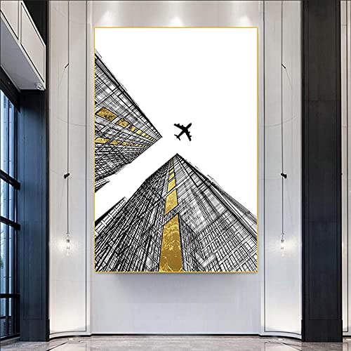 Salon nordique décor : affiche avion abstrait noir blanc pour mur moderne