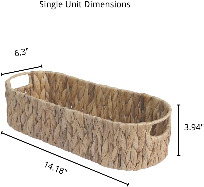 Toilet Paper Storage, Basket with Handles, Bathroom Decor, Wicker Basket, Storage Basket for Organizing, Empty Gift Basket, Shelves, Back of Toilet Basket (14.2" × 6.3" × 3.9")