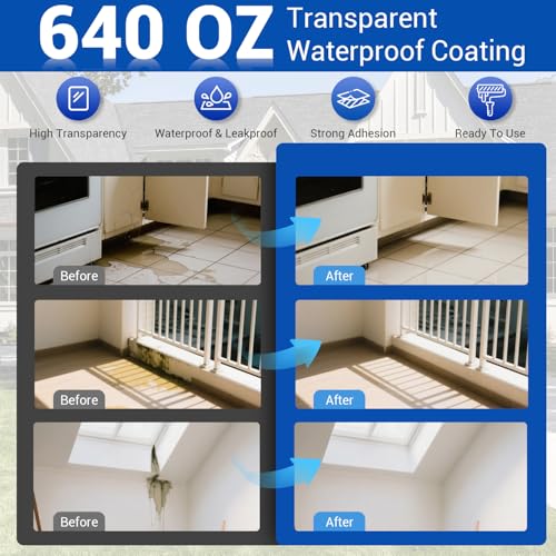 Image of Transparent Waterproof Coating, 5 Gallon Clear Waterproof Anti Leakage Sealant, Inivisible Agent Water Proof Sealant Protection for Indoor and Outdoor Sealing, Gutter, Wall, Roof Repair Leaks