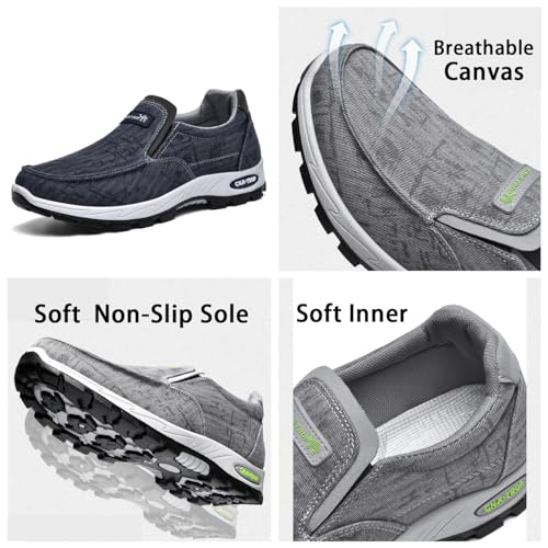 Men's Canvas Slip-On Casual Flat Loafers,Retro Lightweight Breathable Causal Deck Shoes Outdoor Soft Sole Walking Sneakers Orthopedic Non-Slip Boat Driving Shoes2