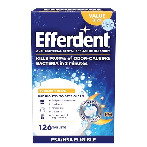 Efferdent Retainer Cleaning Tablets, Denture Cleaning Tablets for Dental Appliances, Overnight...