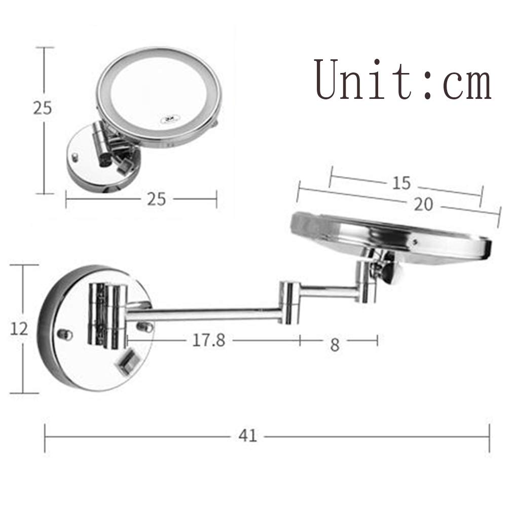Espejo de tocador para Maquillaje, Espejo de Belleza con Aumento 3X, Espejo de baño Extensible montado en la Pared, Espejo cosmético Iluminado Alimentado por Enchufe, Plateado (Plateado)