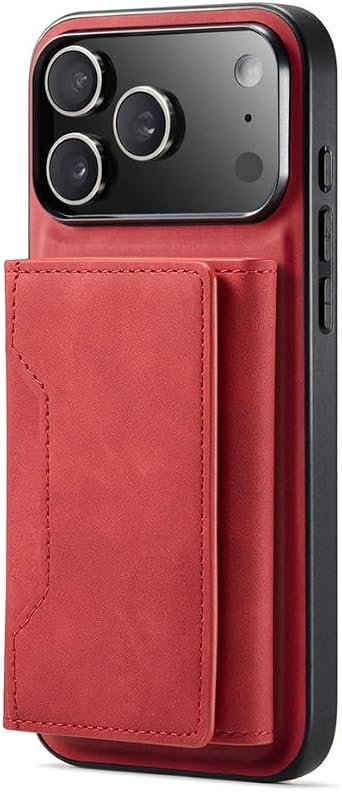 Wallet Case for iPhone 17 Pro Max/17/17 Pro/17 Air, 2 in 1 Detachable Magnetic Back Credit Slots Phone Kickstand Cover Shockproof Slim Flip Case,Red,17Pro Max