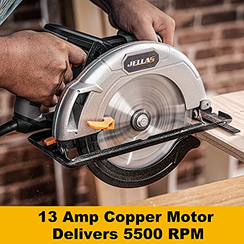 Circular Saw, 13-Amp 5500Rpm 7-1/4" Power Circle Saw With 3 Saw Blade 24T/36T/40T, Cutting Depth : 2-9/16" At 90°, 1-3/4" At 45° For Wood, Bevel Angle(0 To 45°), Ac Power Cord #TOP1