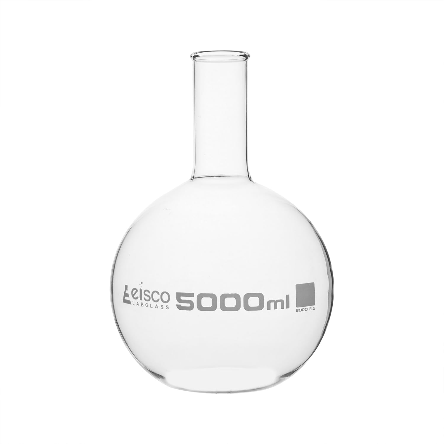 EISCO Florence Boiling Flask, 5000ml - Flat Bottom, Narrow Neck, Beaded Rim - Borosilicate Glass