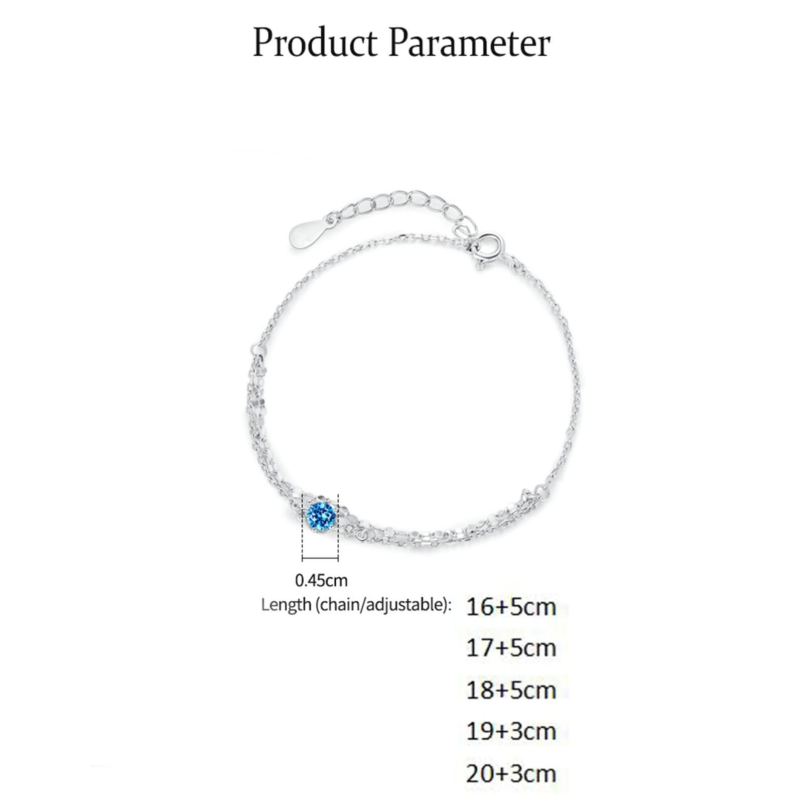 Pulseras Oro Blanco 9K / 14K / 18K Mujer, Cadena Doble Capa con Topacio y Moissanita, Cadena Extensible 16 CM + 5 CM, Pulsera de Mujer Plata Azul