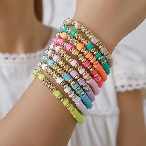 Friendship Bracelets Boho Stackable Bracelets for Women Surfer Heishi Clay Bead Bracelets Stretch Preppy Bracelets Colorful Boho Bracelets for Women3