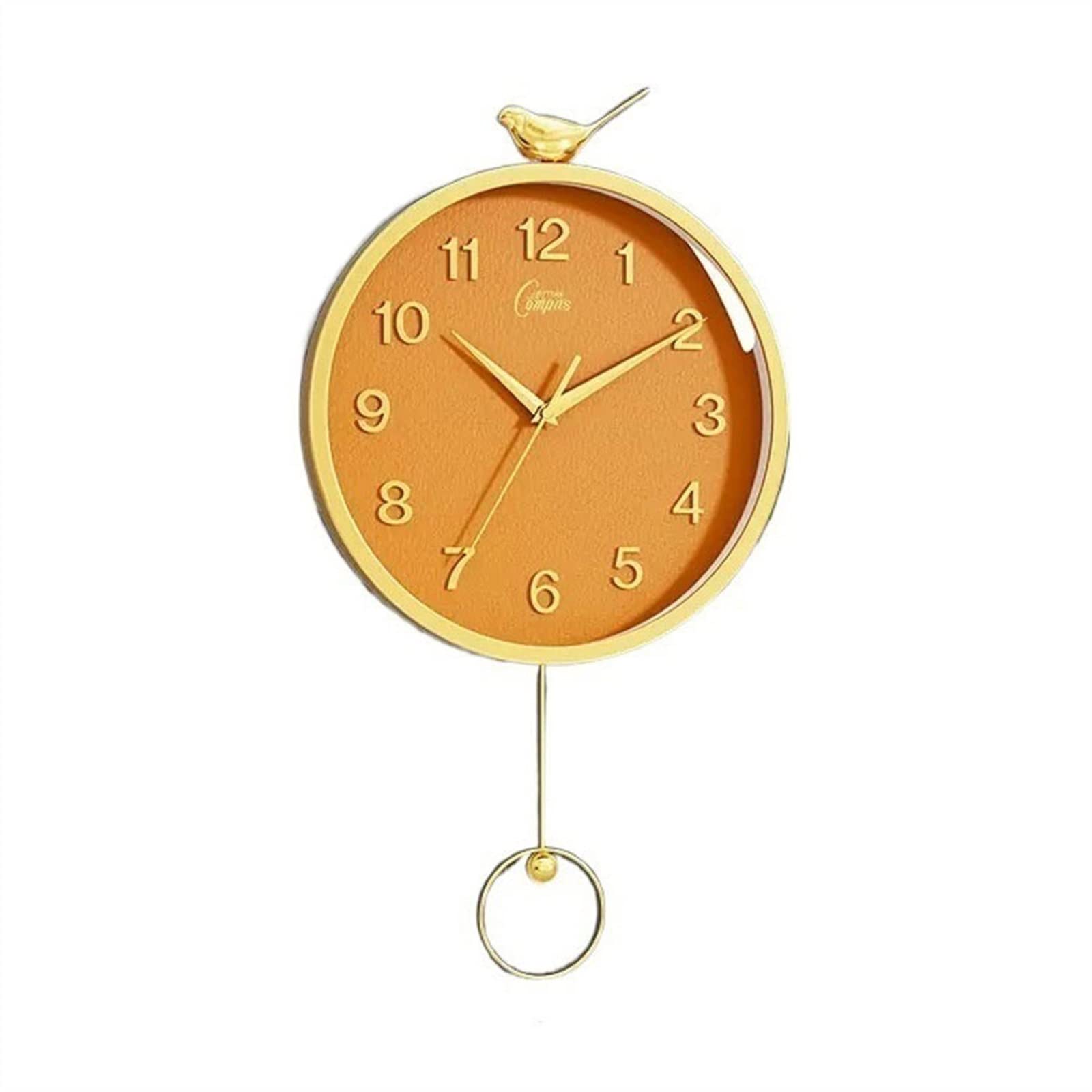 Aioneer Wall Clock 12Inch/14Inch Creative Magpie Decorative Wall Clock Household Quartz Silent Pendulum-Orange-14inches