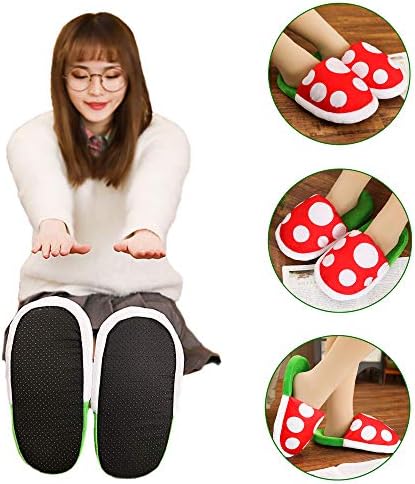 Piranha Plants Plush Home Wear Slippers Cannibal Flower Shape Cosplay Shoes/Dot Pattern Slippers Loafer with Pipe Pot Holder for Adults Teens Women and Men