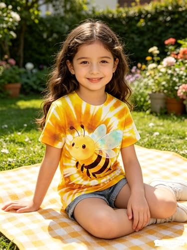 Image of SunFoucs Girls Kids Shirts Size 5-12 Tie Dye Casual Tshirt Short Sleeve Crewneck Tee Top | Short Sleeve Rainbow Tee Top