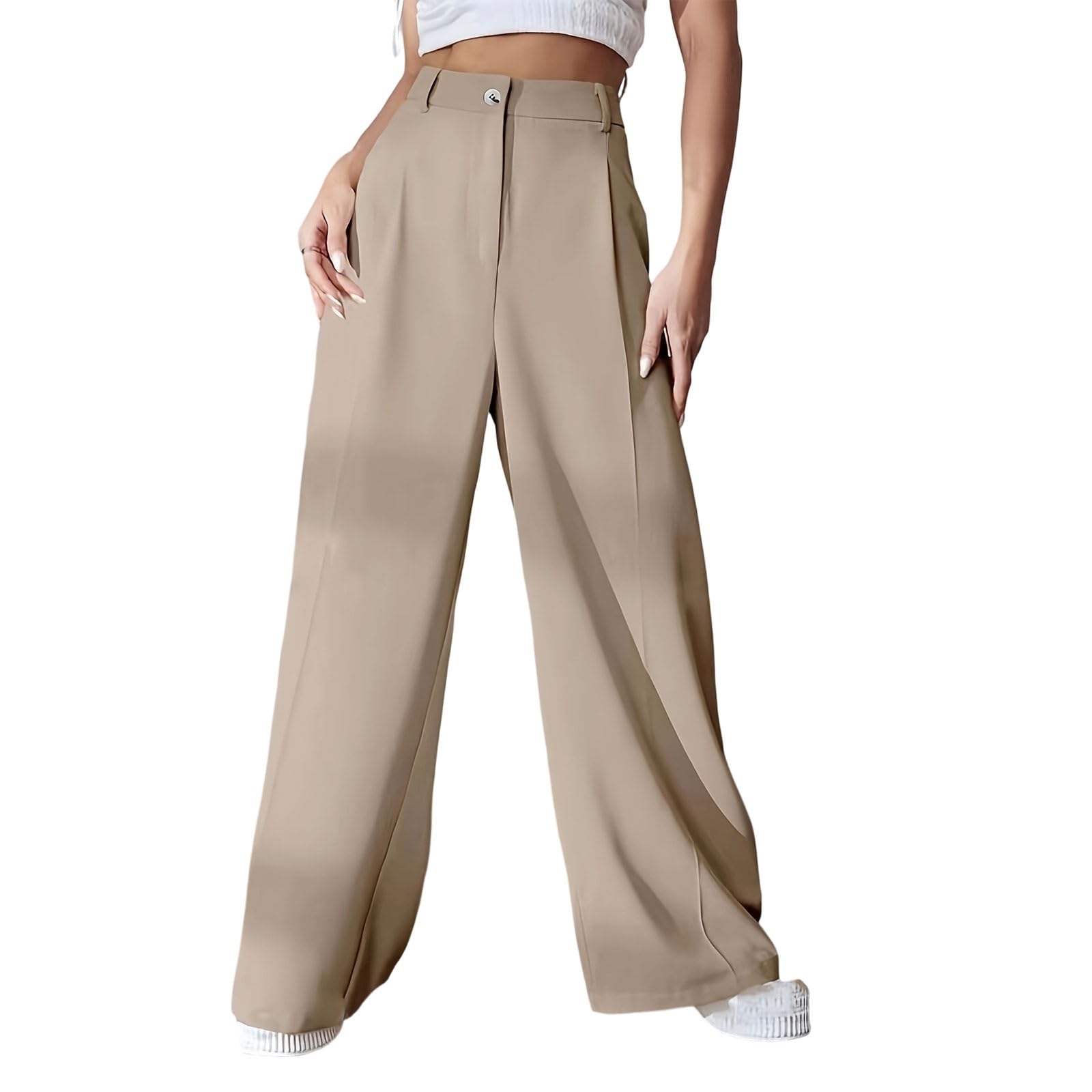 Sweaters for Women High Elastic Casual Solid Color high Waist Zipper Elegant Button Straight Pants
