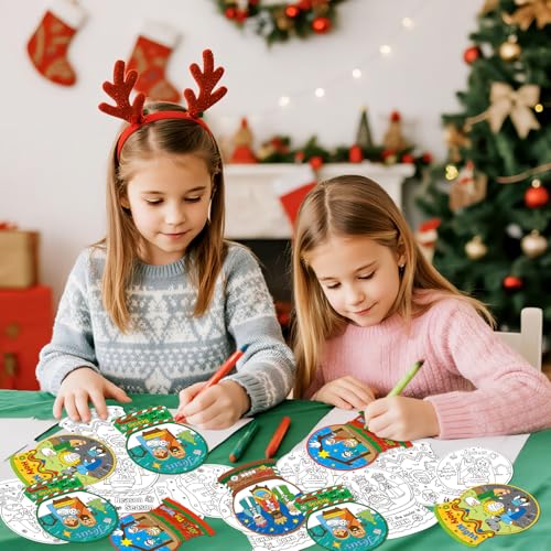 CY2SIDE Christmas Nativity Decorations Kit - 80PCS Xmas Jesus’s Birth Snow Globe Hanging Ornament for Xmas Tree Decor Jesus Crystal Ball Paper Card for Kids Sunday School Party Decoration - image 4