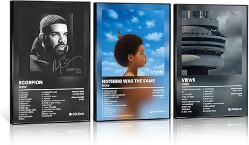 Da Bang Anslivle 3-Piece Framed Canvas Drake Album Cover Posters, Black, 16x24 inches, Contemporary Music Wall Art for Living Room, Bedroom, Home Office