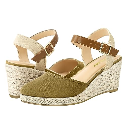 Image of PIZZ ANNU Women's Espadrille Low Wedge Heel Sandals with Buckle Ankle Strap Close Toe Casual Dressy Summer Platform Shoes