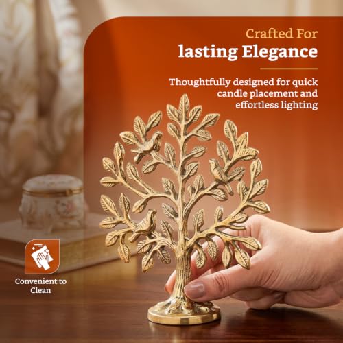 Image of Amazon Brand - Solimo Brass Kalpvriksh Tree with Birds Showpiece | Tree of Life Table Decor | Vastu & Feng Shui Home Decor | Brass Decorative Idol for Home, Office & Puja | Good Luck Gift