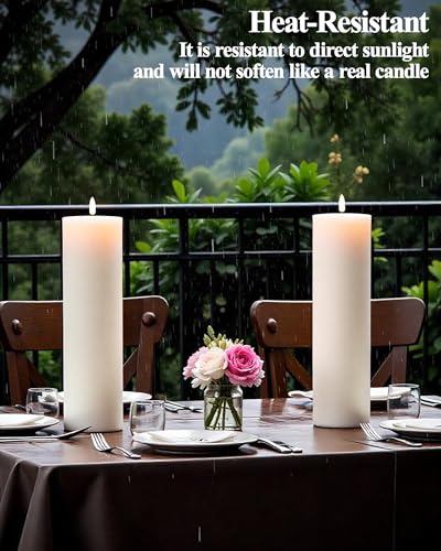 Image of Gmnee 4 inchx8 inch Outdoor Waterproof Flameless Candles with Remote Timers Plastic | Extra-tall, Extra-large, Battery Operated Candles, LED Candles, Electric Fake Pillar Candles for Patio Decor (Ivory)