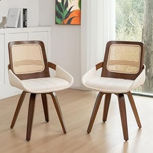 Set of 2 Swivel Rattan Dining Chairs - Walnut Dining Chairs with Bentwood Frame with Ergonomic Cane Back, Curved Arms, MCM Dining Chairs for Kitchen/Conference/Restaurant/Living Room (Walnut Beige) Set of 2 Swivel Rattan Dining Chairs Walnut Dining Chairs with Bentwood Frame with Ergonomic Cane Back Curved Arms MCM Dining Chairs for KitchenConferenceRestaurantLiving Room Walnut Beige
