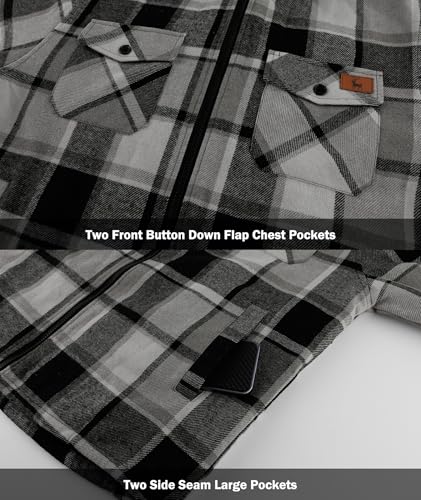 Image of V VALANCH Men's Flannel Shirt Jacket with Hood Fleece Lined Plaid Jacket Zip Up Winter Warm Coat